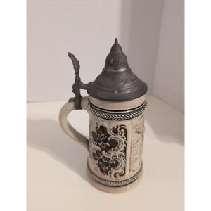 German Lidded Beer Stein Depicting A Couple and Floral Design‎